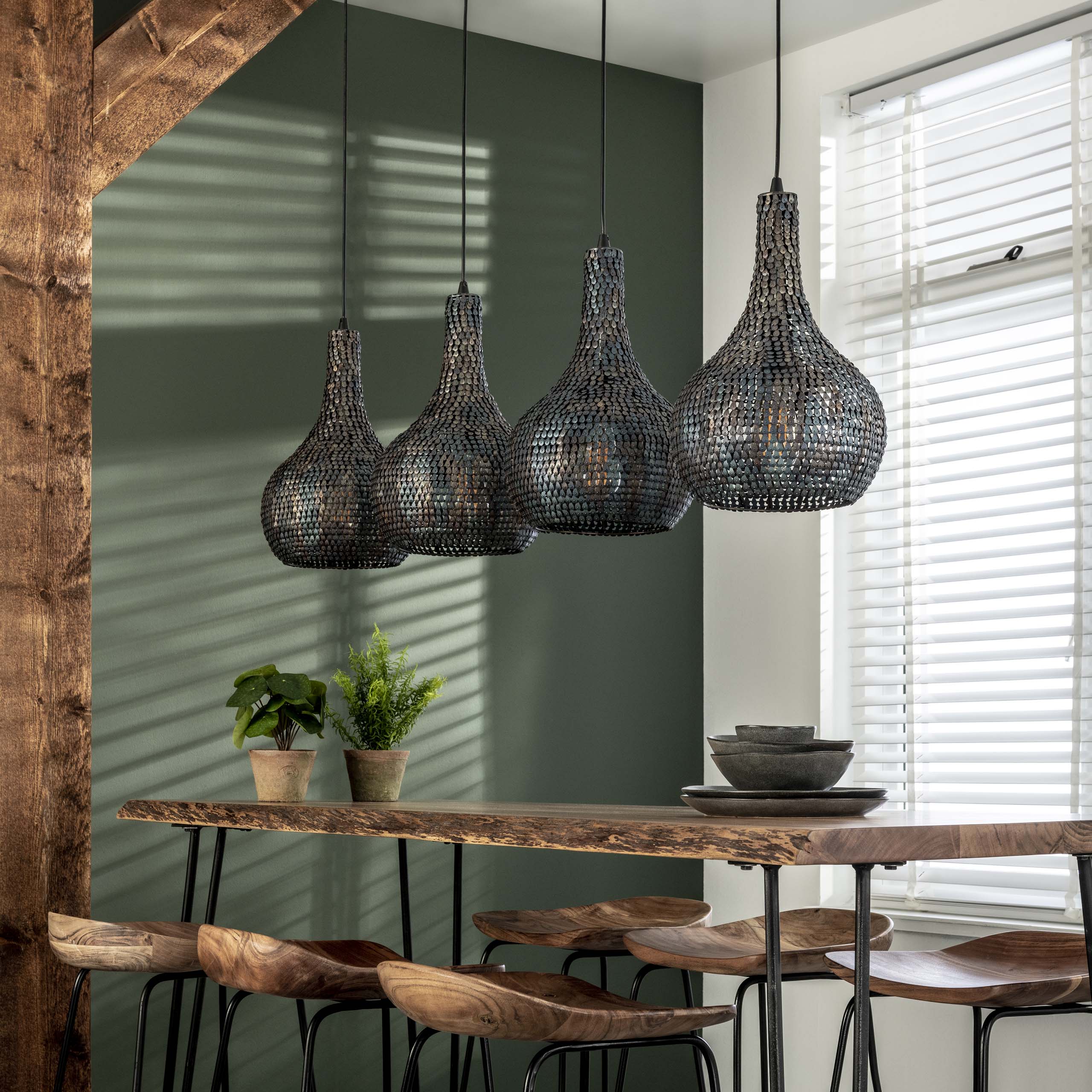 Armora Cone 4-lichts - Zwartbruine hanglamp