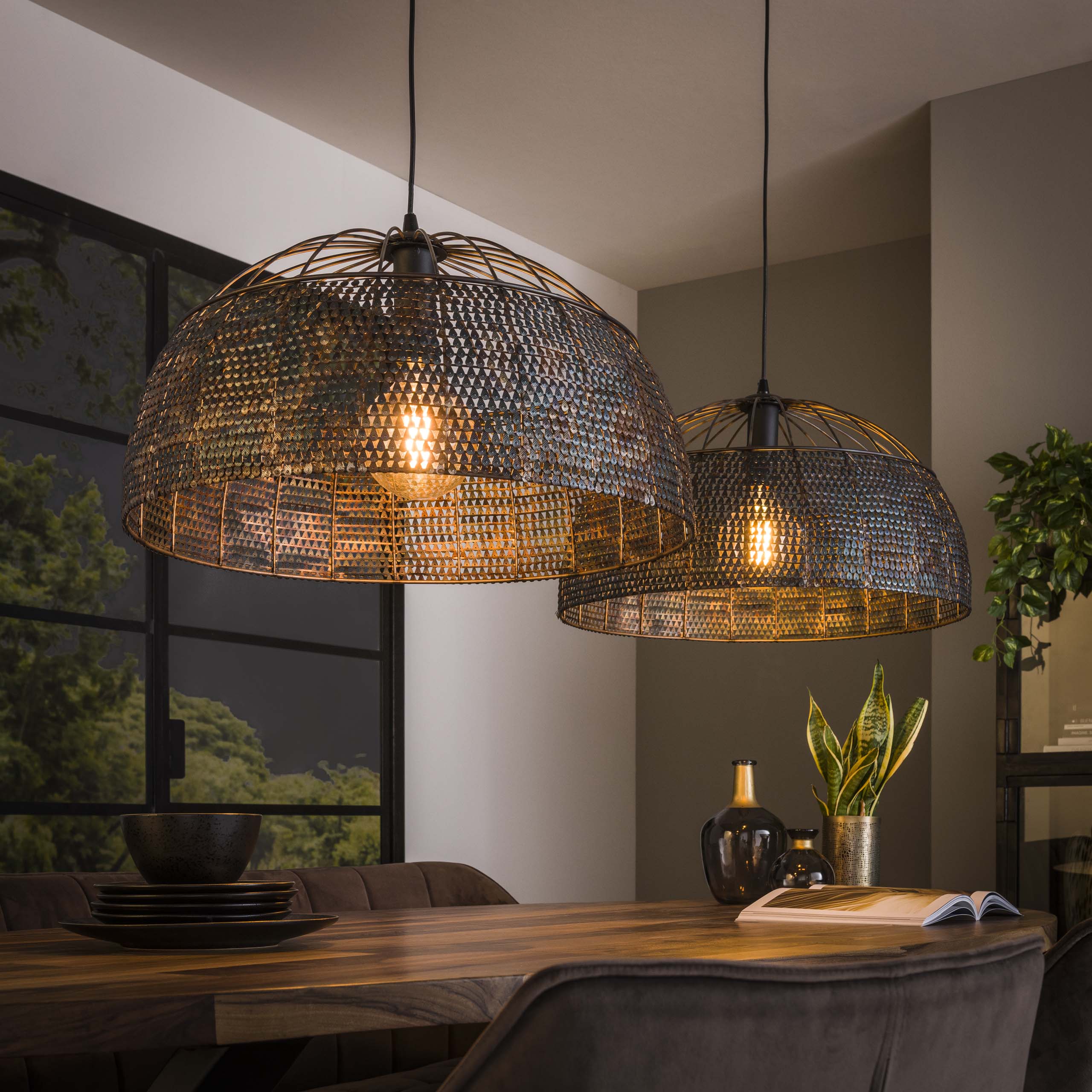 Armora Open 2-lichts Ø60cm - Zwartbruine hanglamp