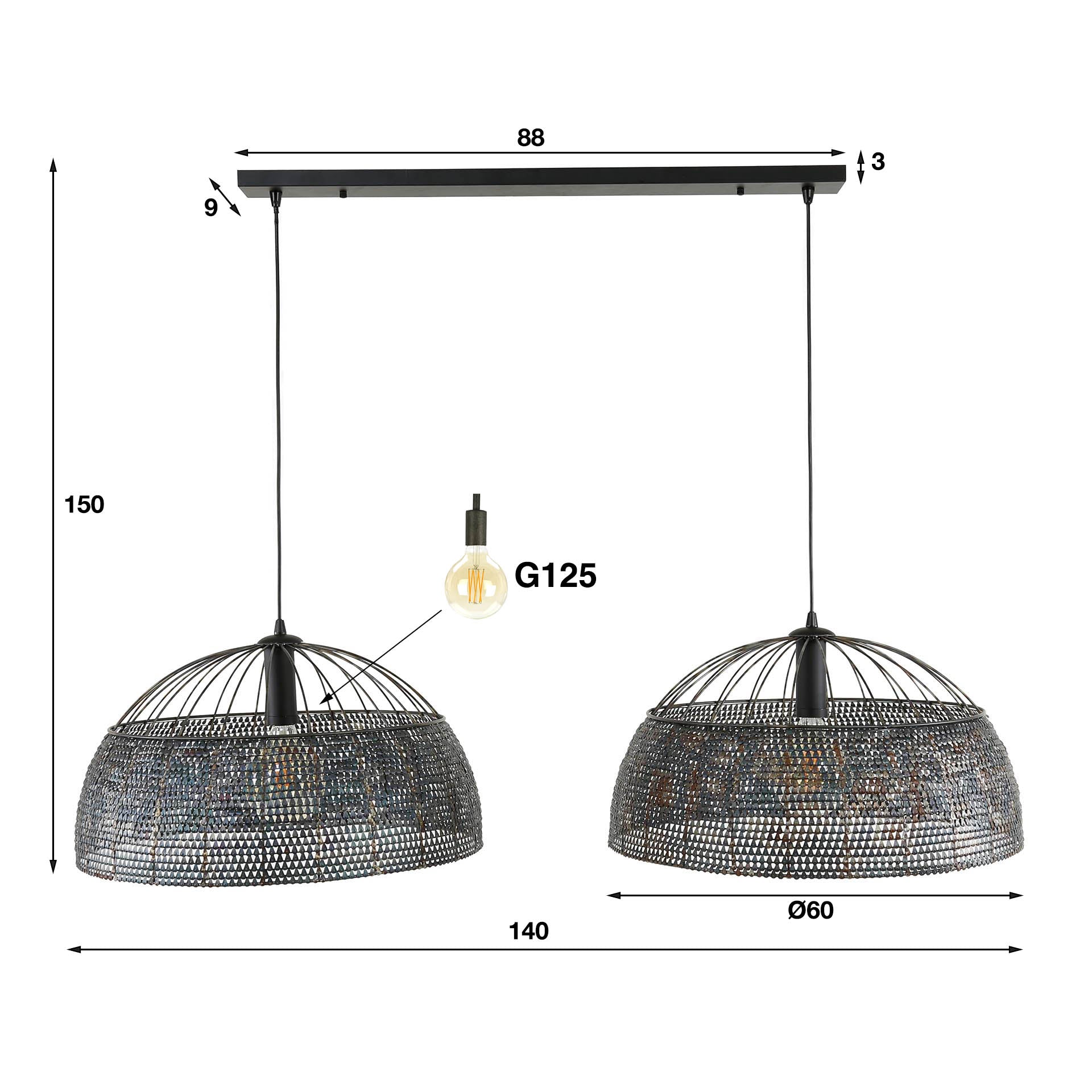 Armora Open 2-lichts Ø60cm - Zwartbruine hanglamp