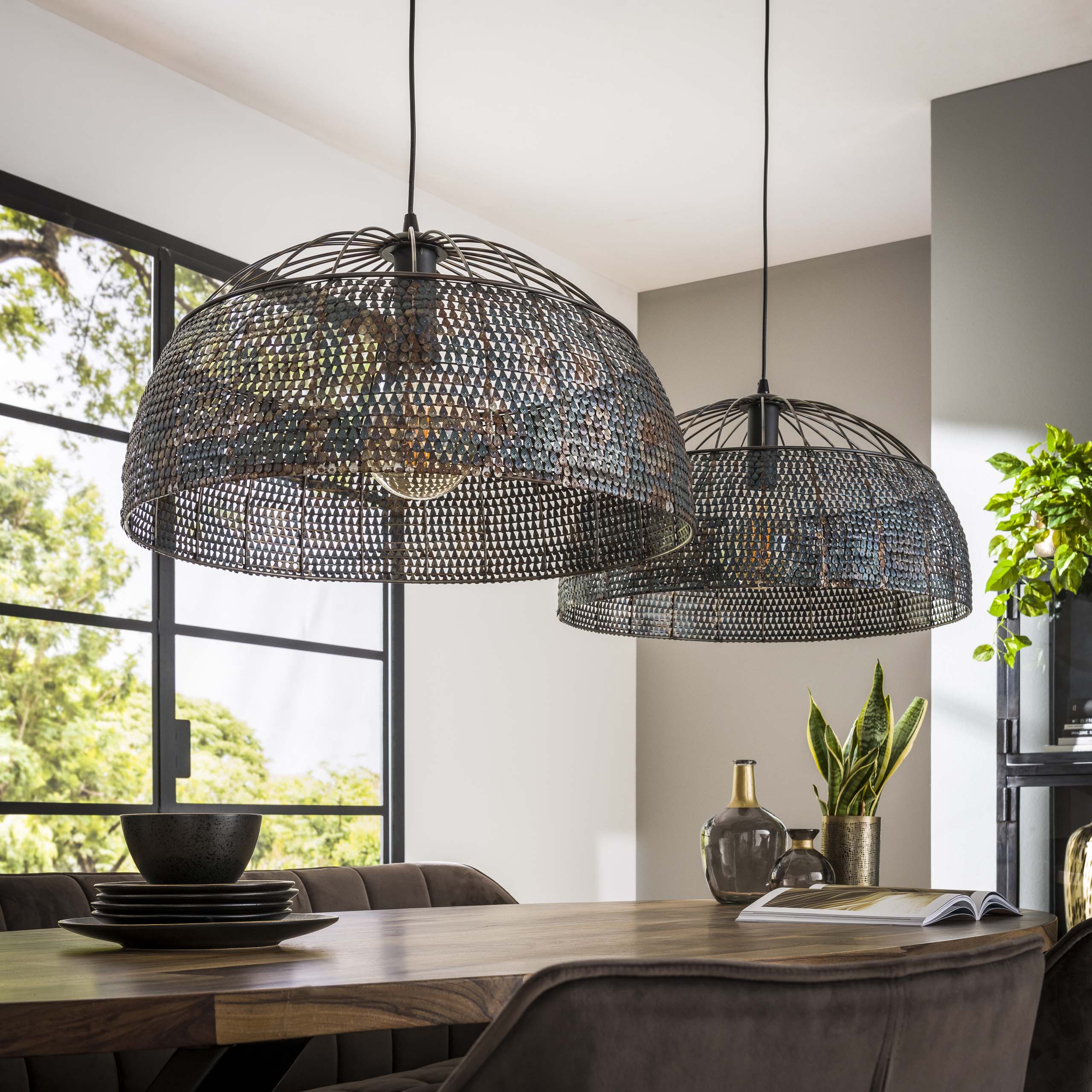 Armora Open 2-lichts Ø60cm - Zwartbruine hanglamp