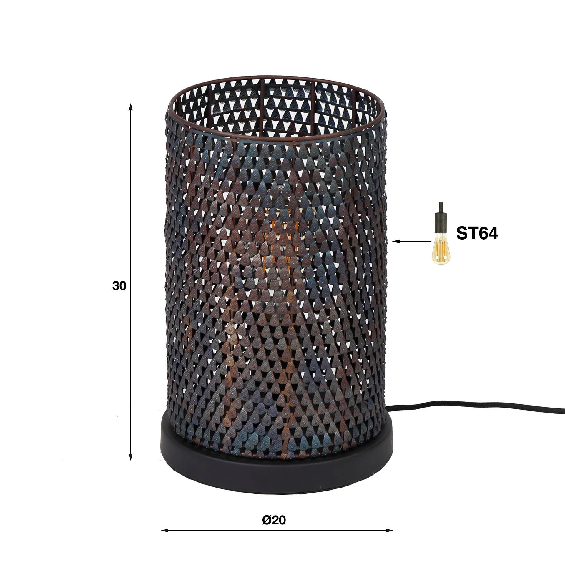 Armora zwart bruin metaal 1-lichts tafellamp - 30 cm