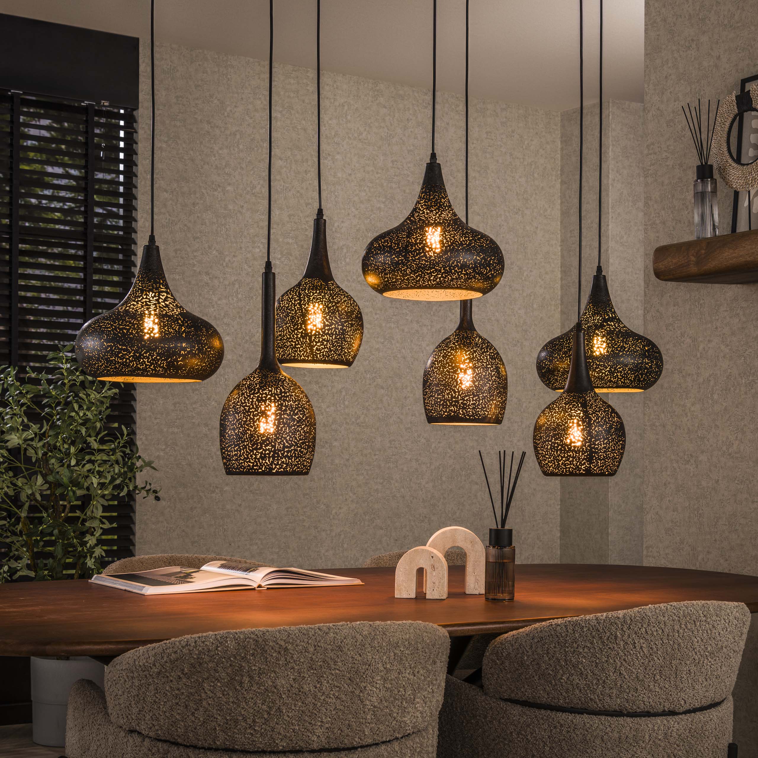 Zipora 4+3-lichts - Artic zwarte hanglamp
