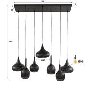 Zipora 4+3-lichts - Artic zwarte hanglamp