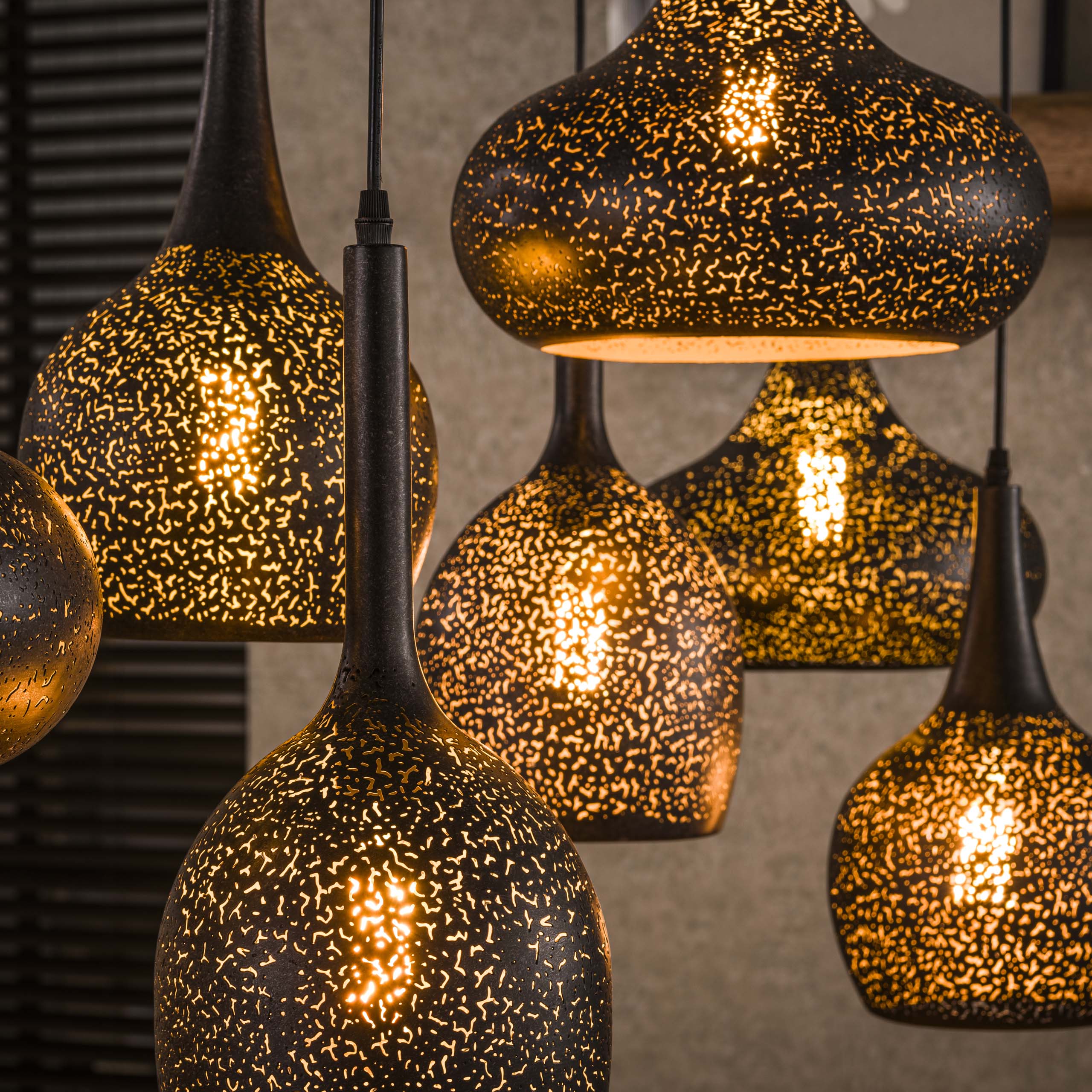 Zipora 4+3-lichts - Artic zwarte hanglamp