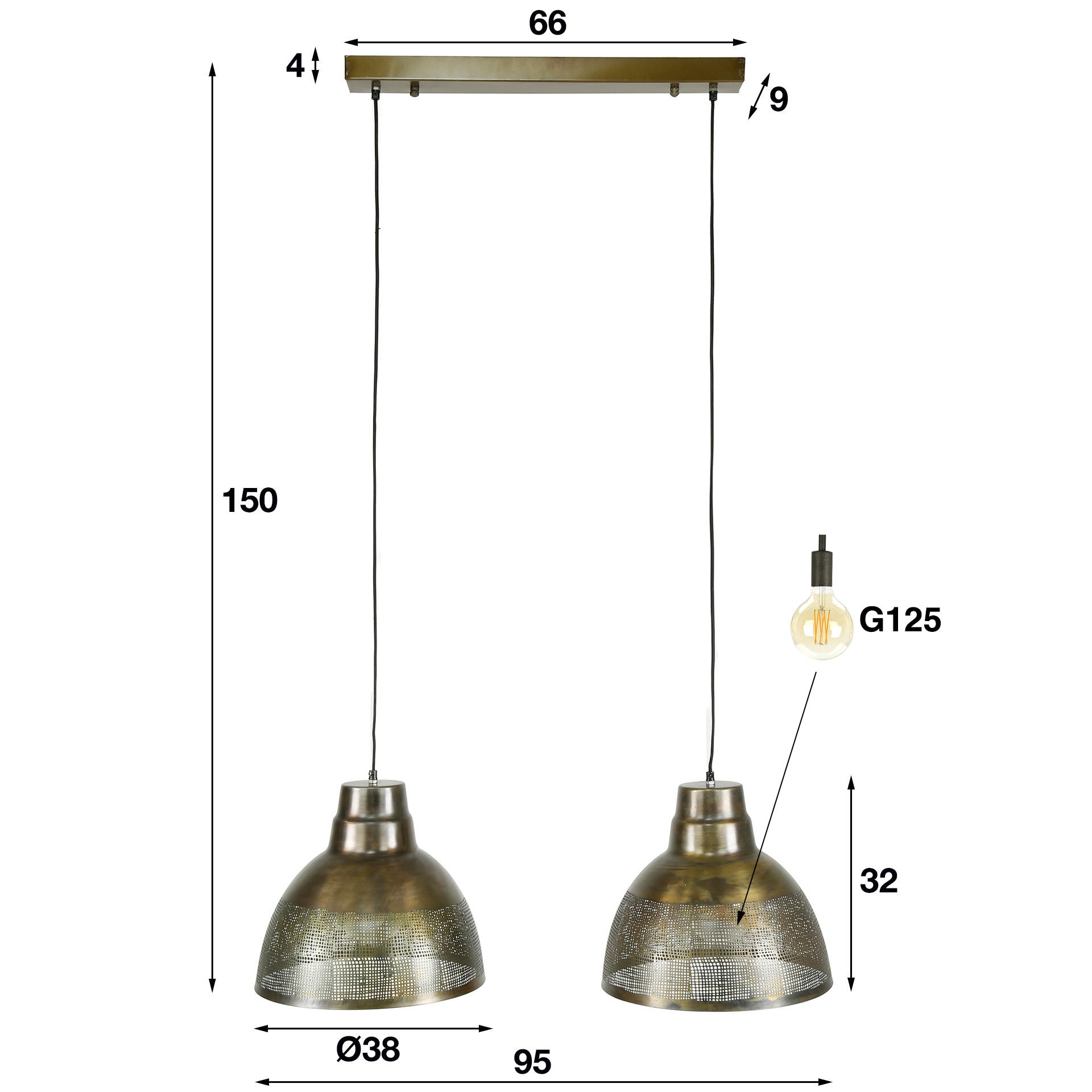 Screna 2-lichts - Antiek bronzen hanglamp