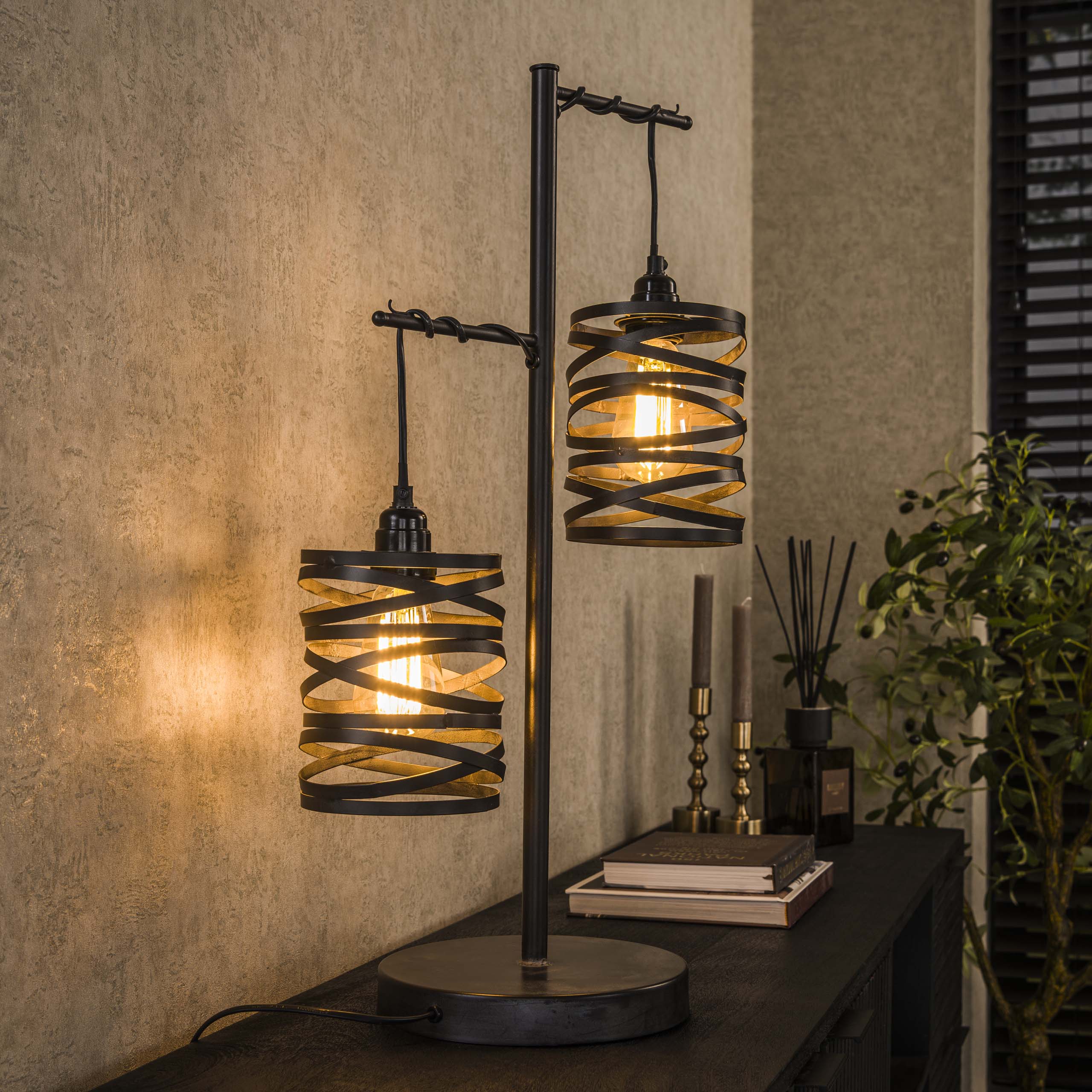 Sylvera leigrijs metalen 2-lichts tafellamp