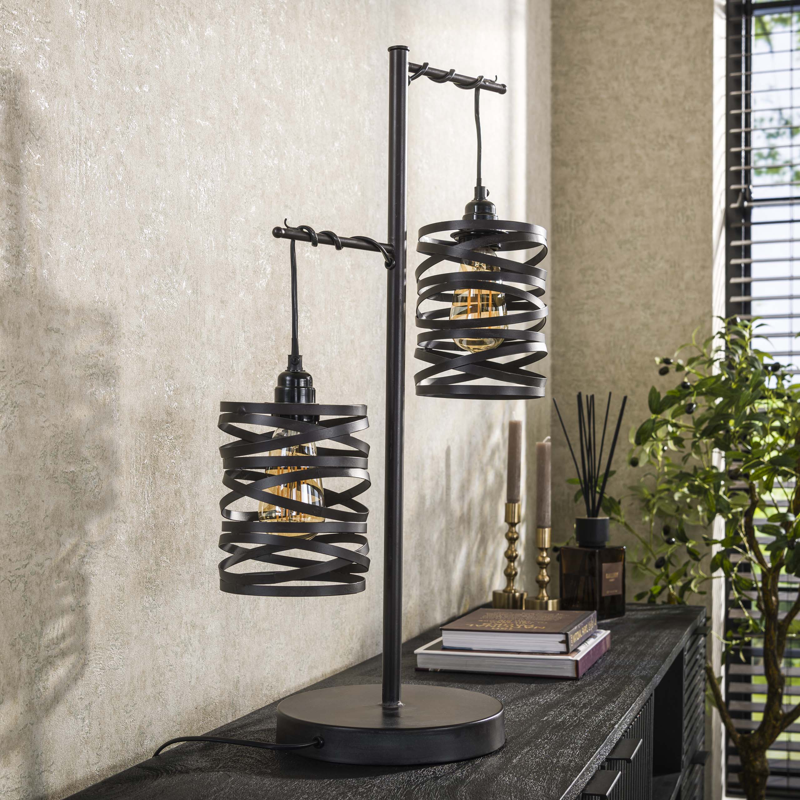 Sylvera leigrijs metalen 2-lichts tafellamp