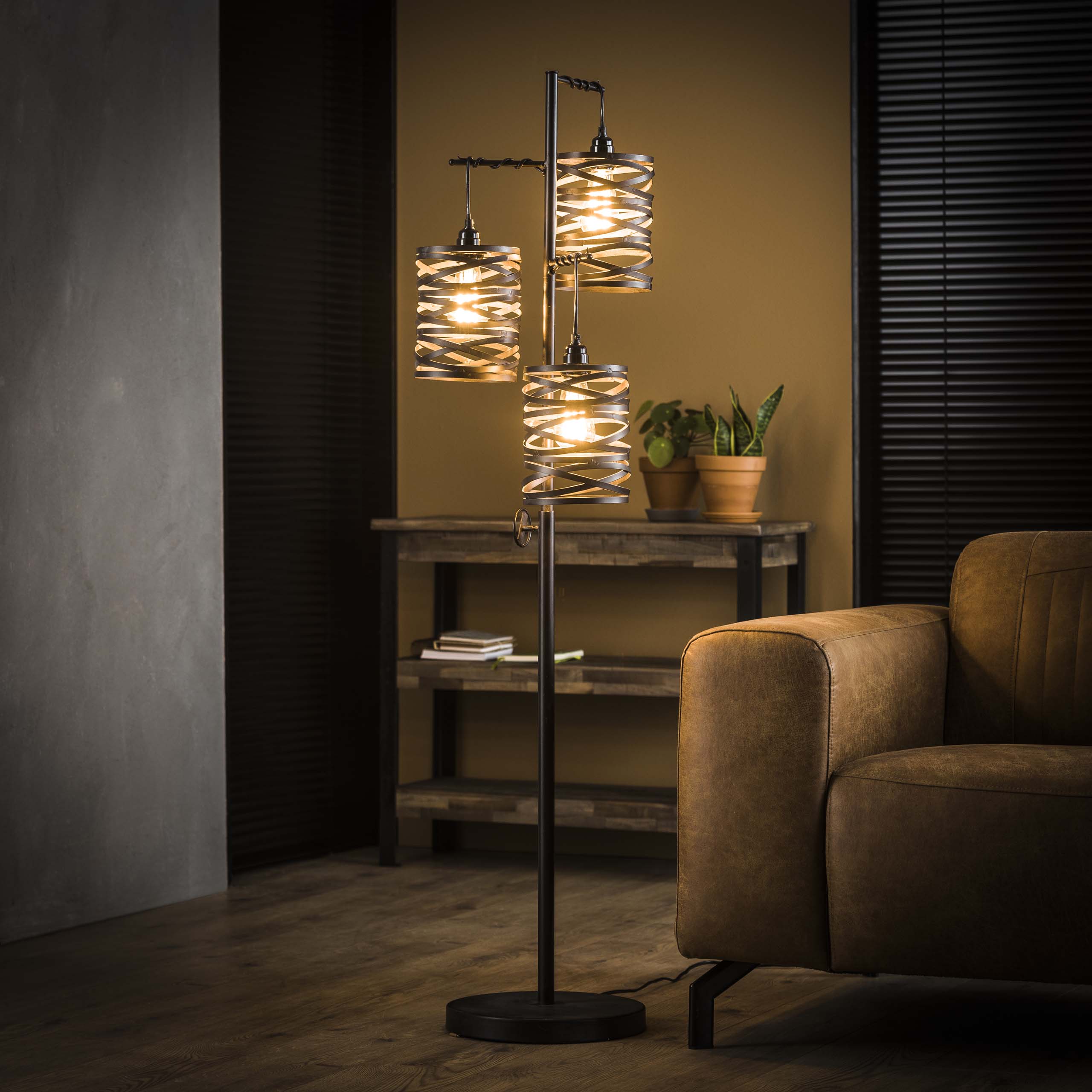 Spindra drielamp - leigrijze vloerlamp
