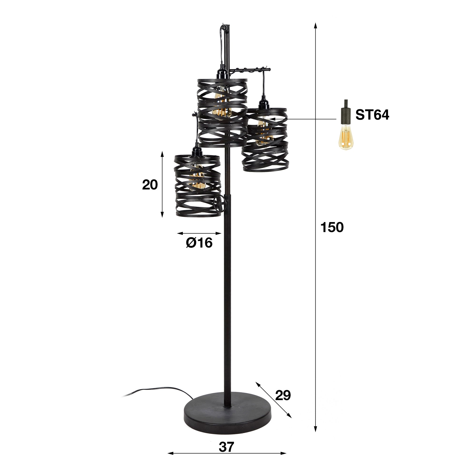 Spindra drielamp - leigrijze vloerlamp