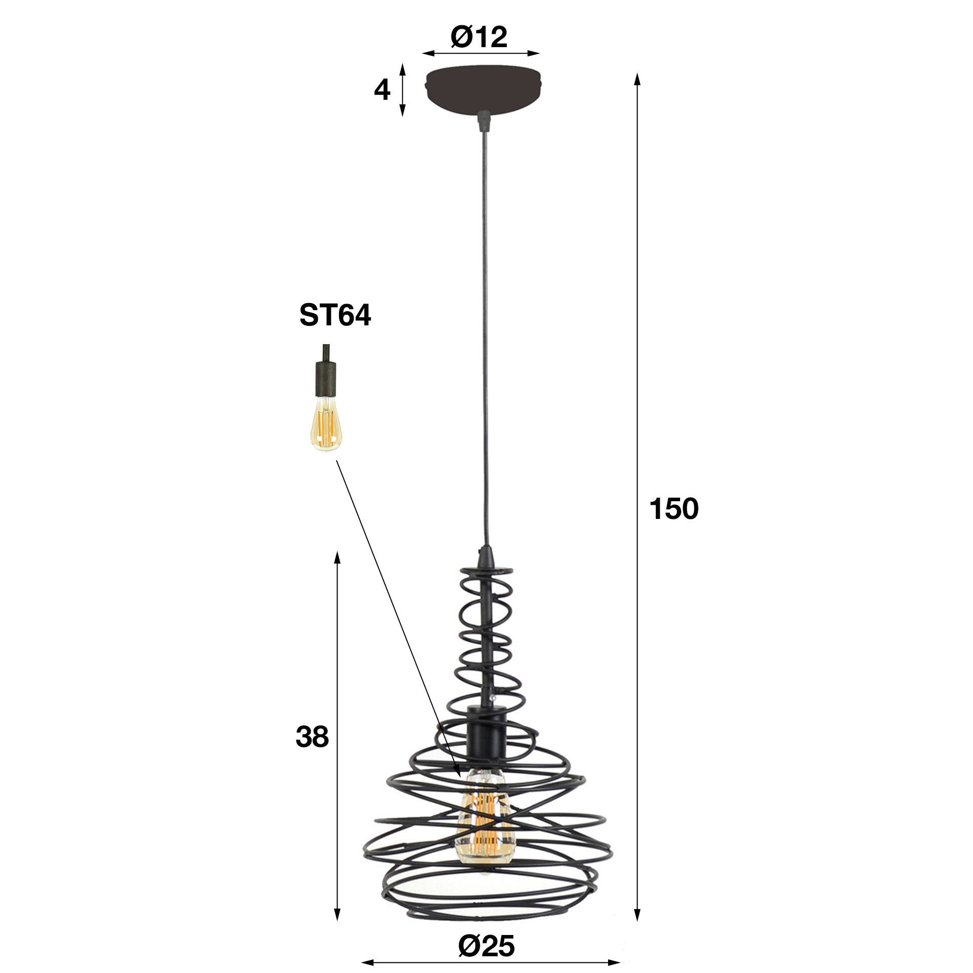 Spinara 1-lichts - Zwarte hanglamp