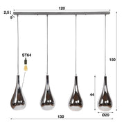 Silvara Drop 4-lichts - Chroom glazen hanglamp