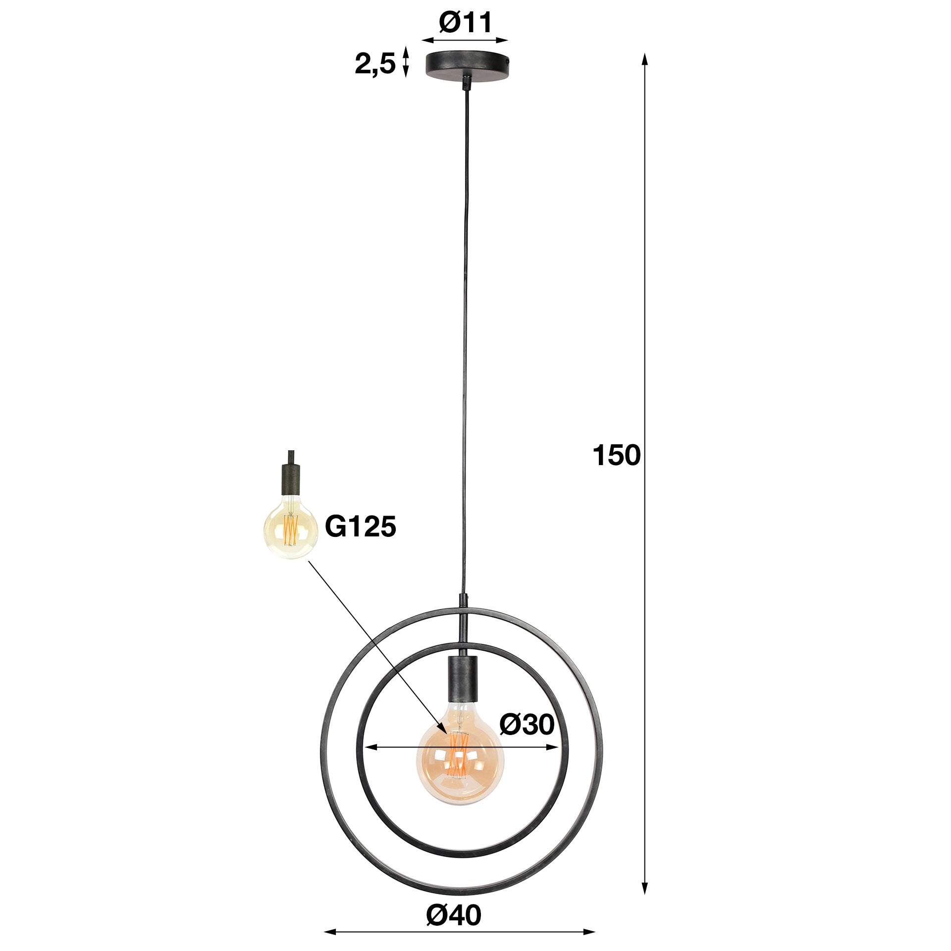 Turnara 1-lichts - Houtskoolkleurige hanglamp