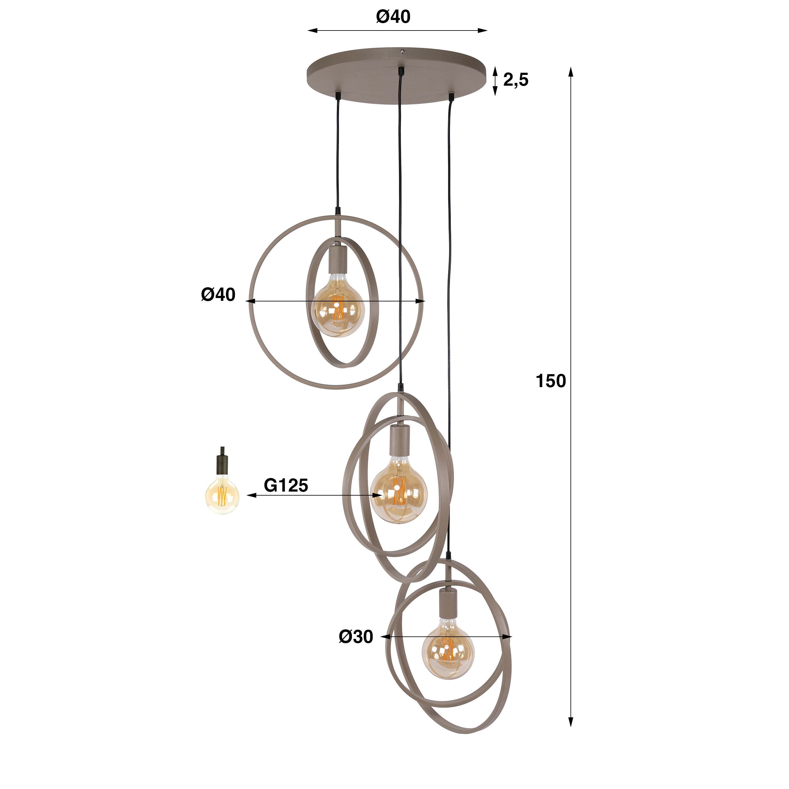 Turnara gelaagde 3-lichts - Beige hanglamp