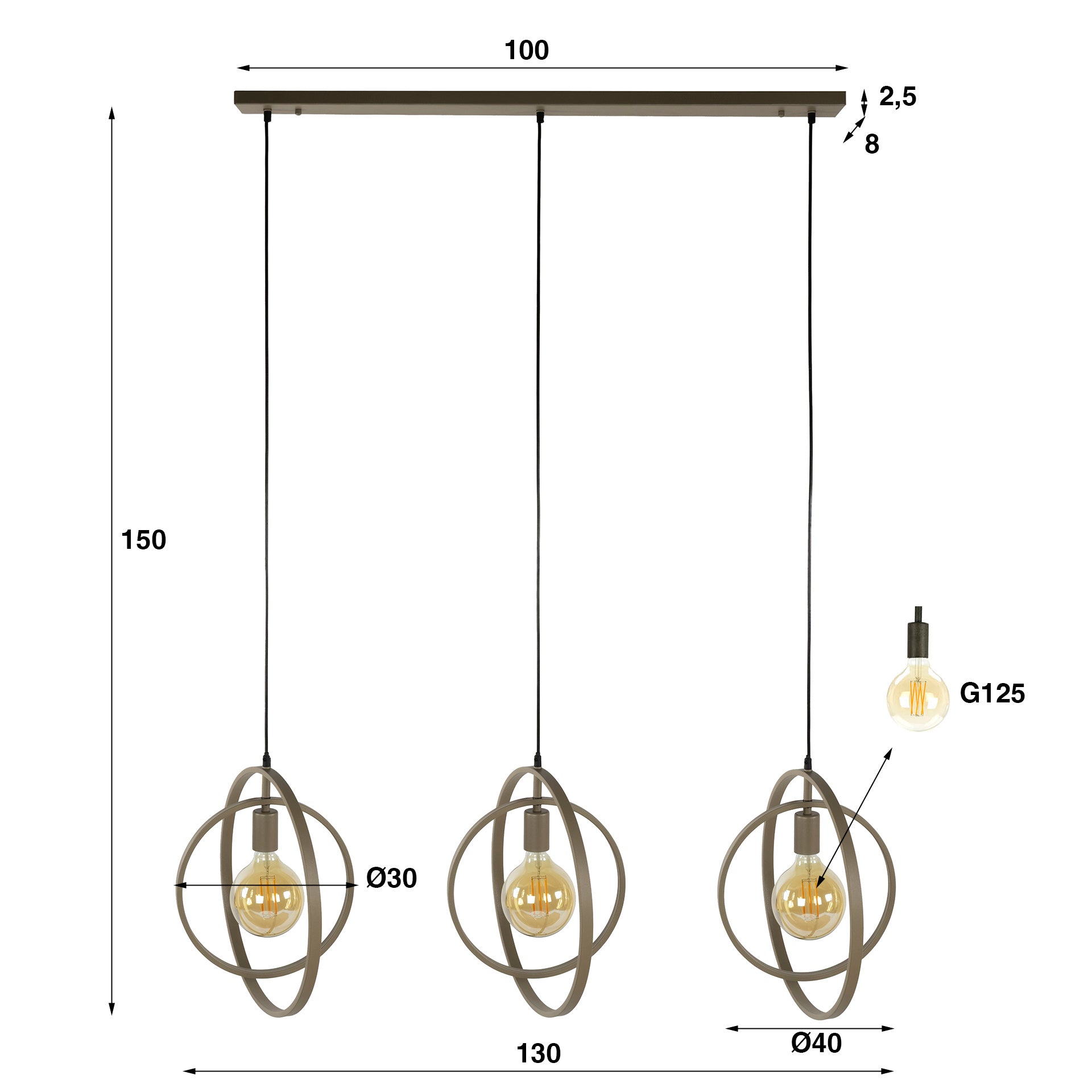 Turnara 3-lichts - Beige hanglamp