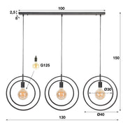 Turnara 3-lichts - Houtskoolkleurige hanglamp