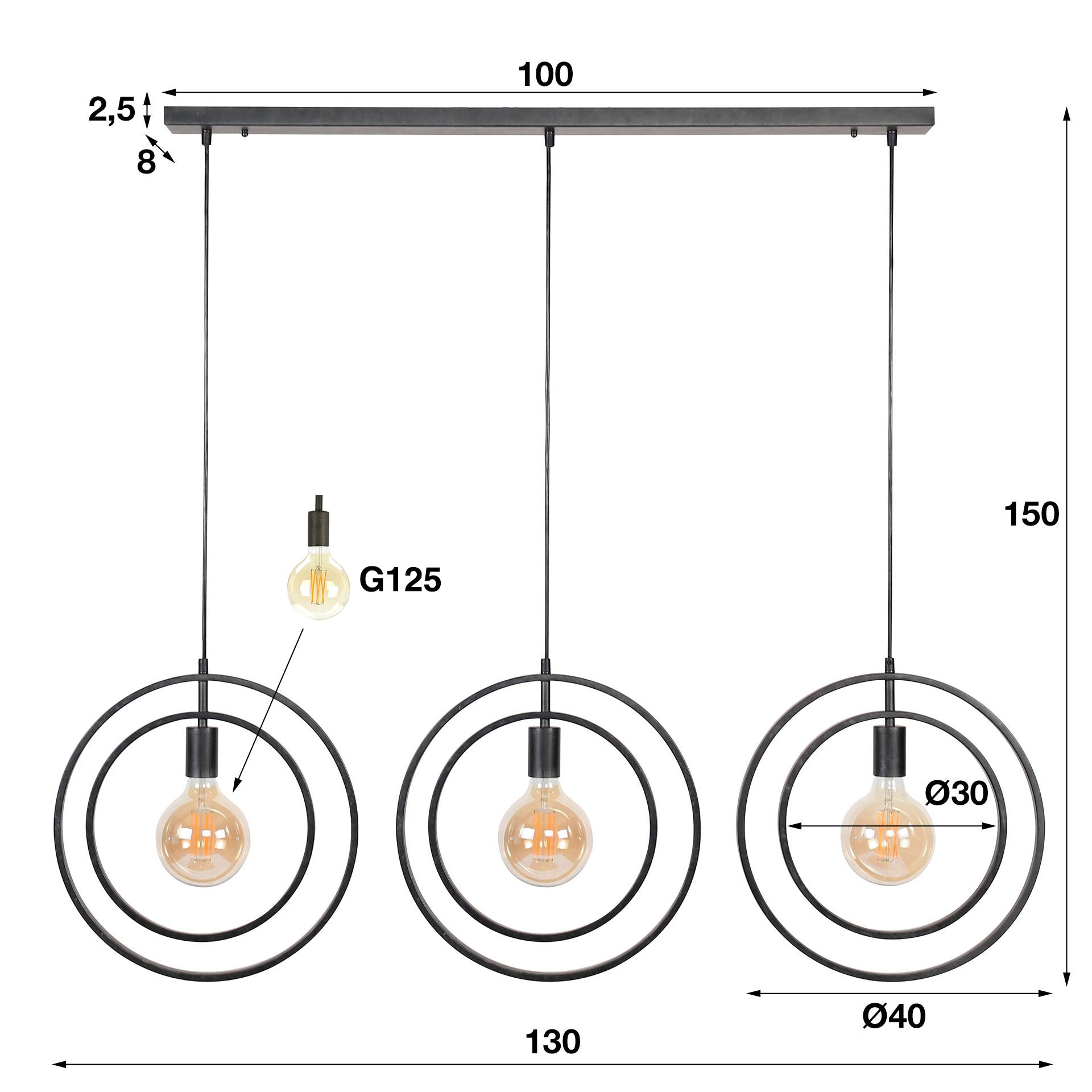 Turnara 3-lichts - Houtskoolkleurige hanglamp