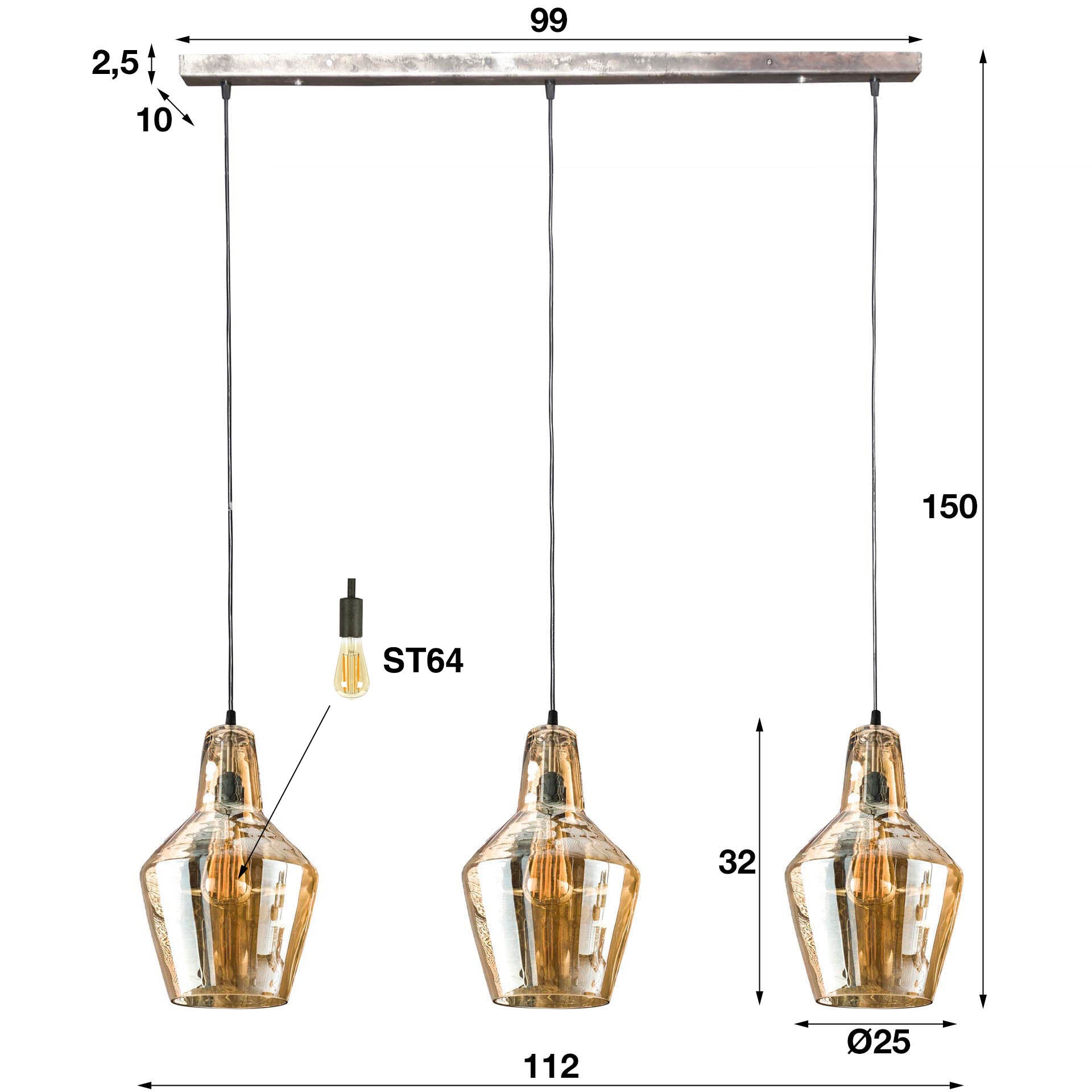 Glacera Cone 3-lichts - Oude zilveren hanglamp