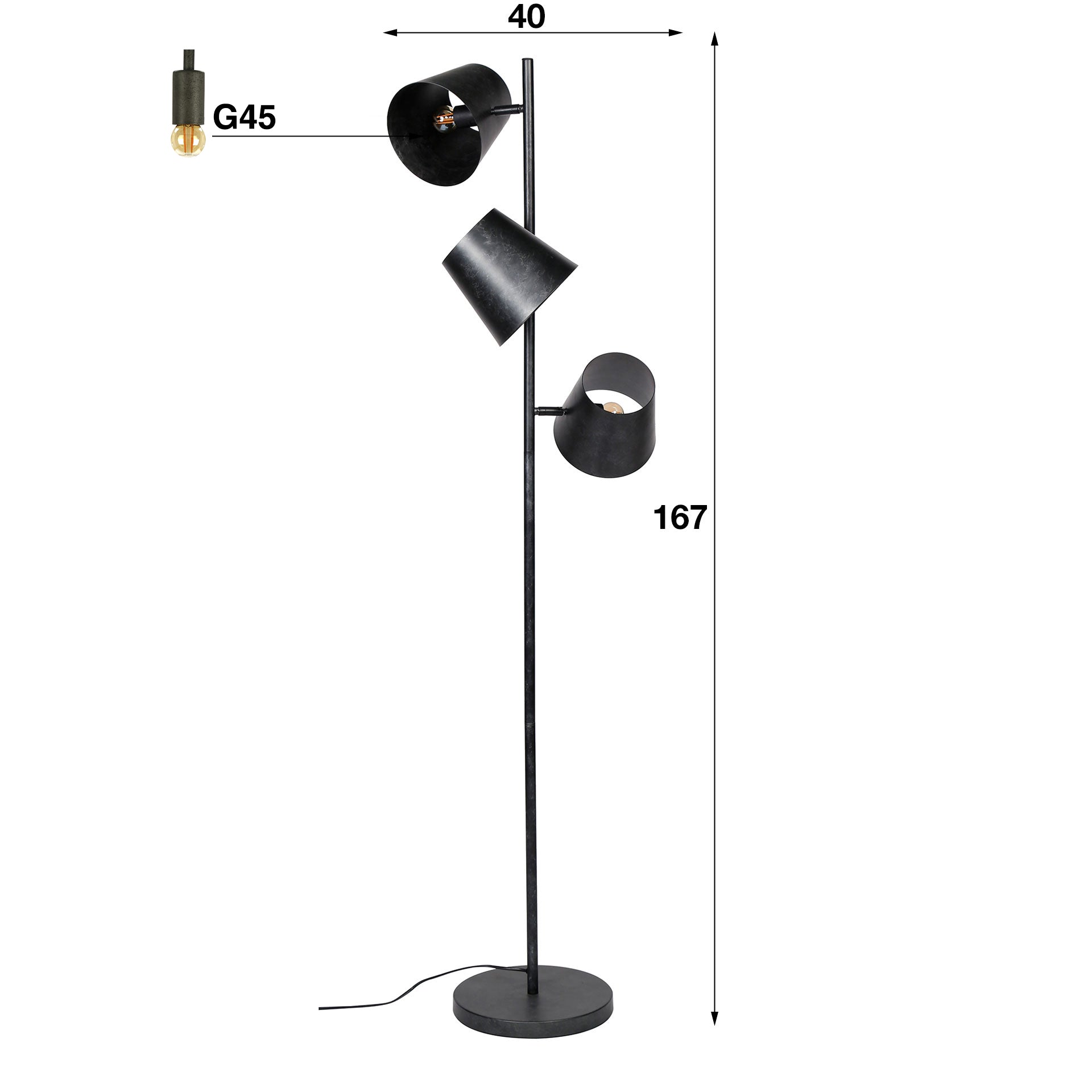 Kinetra 3-lichts - antraciet vloerlamp