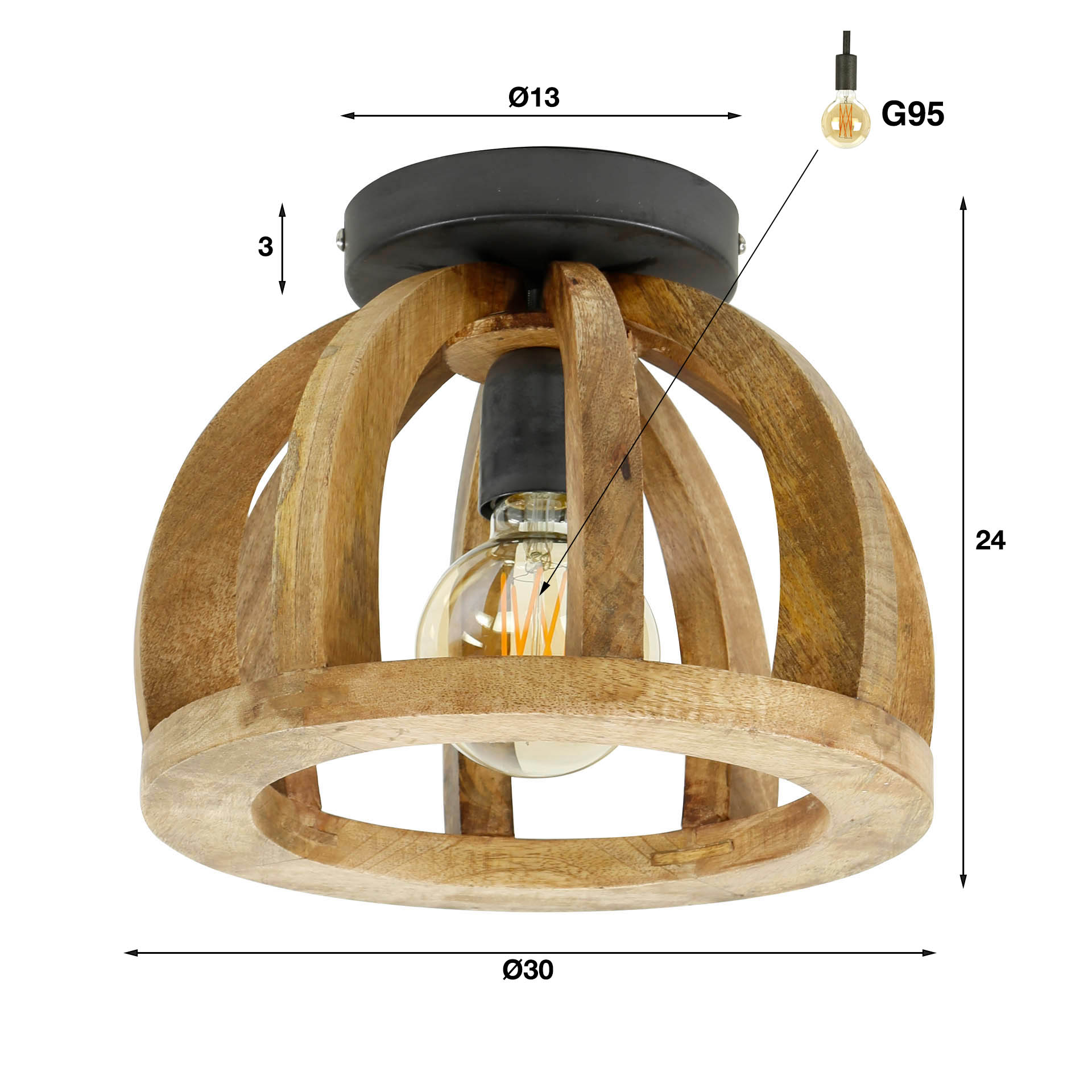 Orbira massief mango 1-lichts plafondlamp