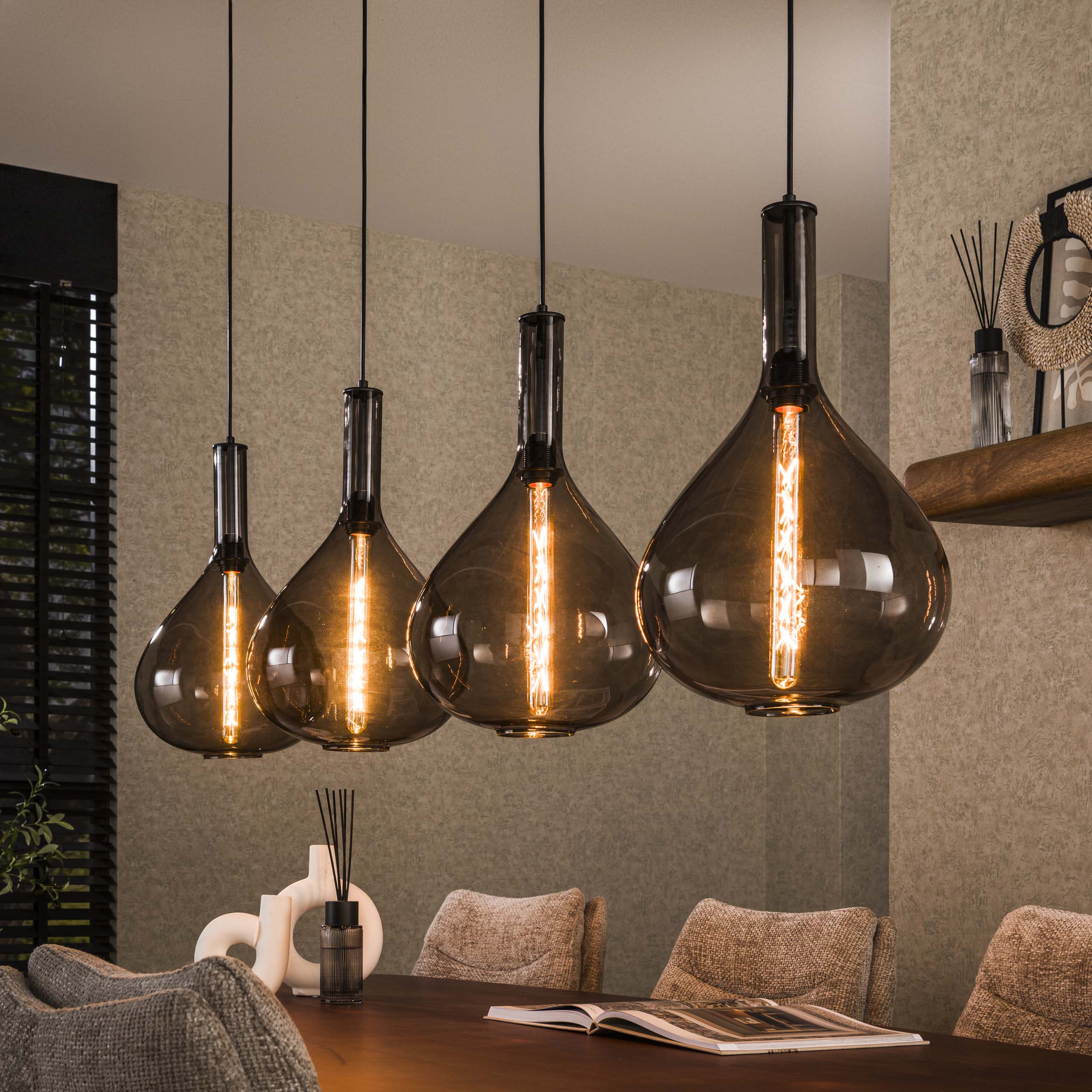 Smoria gerookte druppel 4-lichts - Artic zwarte hanglamp