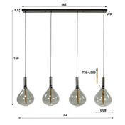 Smoria gerookte druppel 4-lichts - Artic zwarte hanglamp