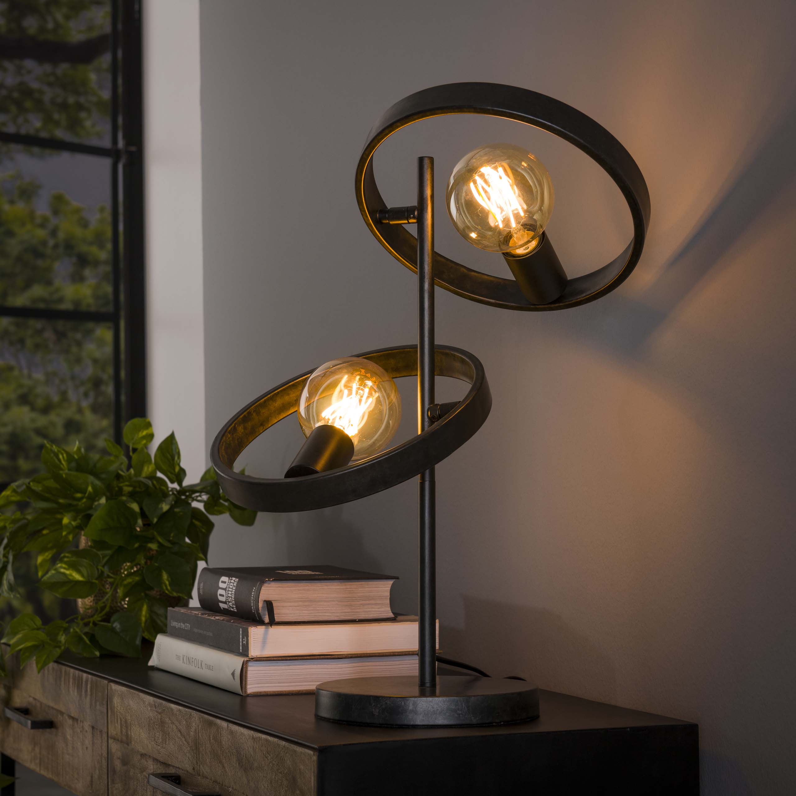 Havira houtskool metalen tafellamp met 2 lichtpunten