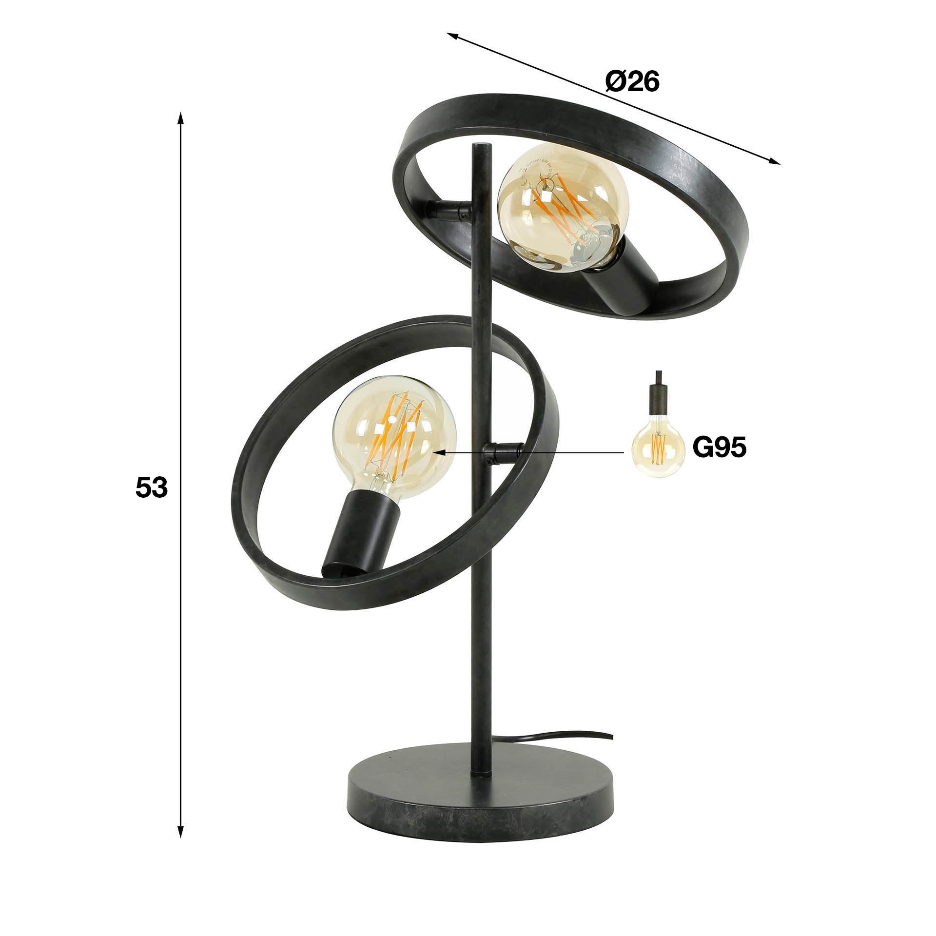 Havira houtskool metalen tafellamp met 2 lichtpunten