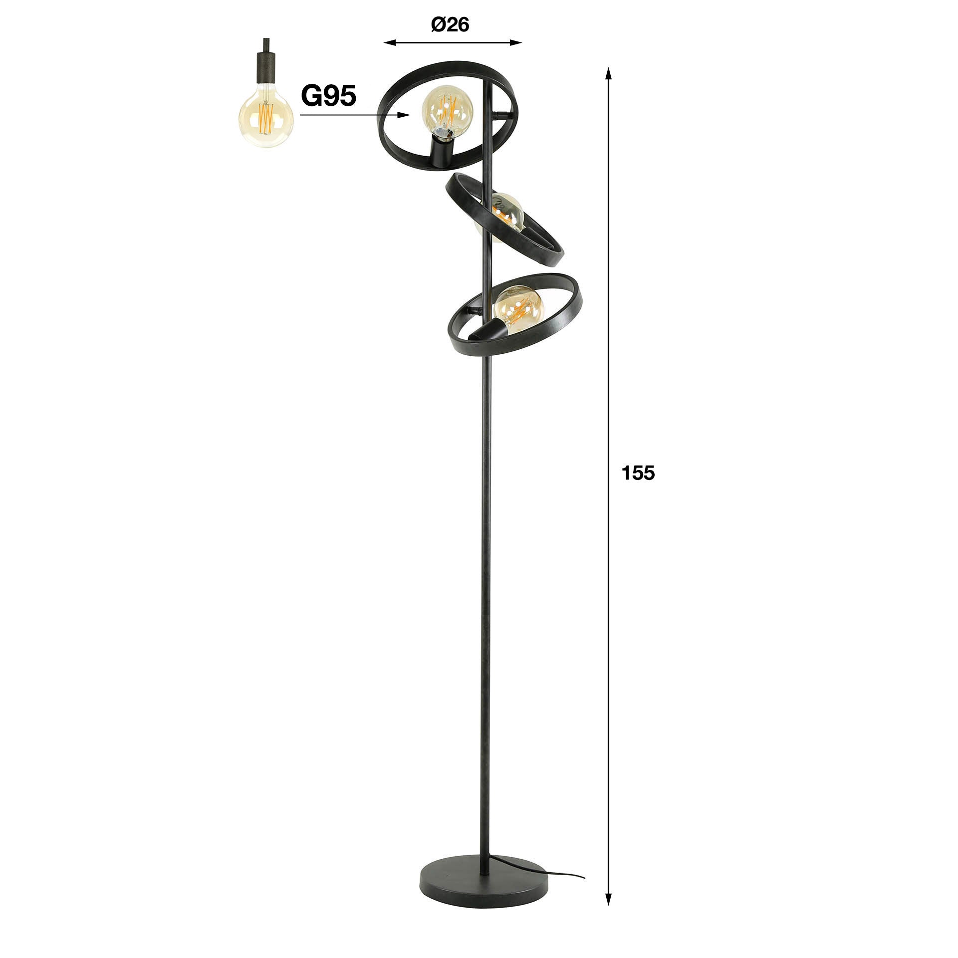 Hovera 3-lichts - antracietkleurige vloerlamp