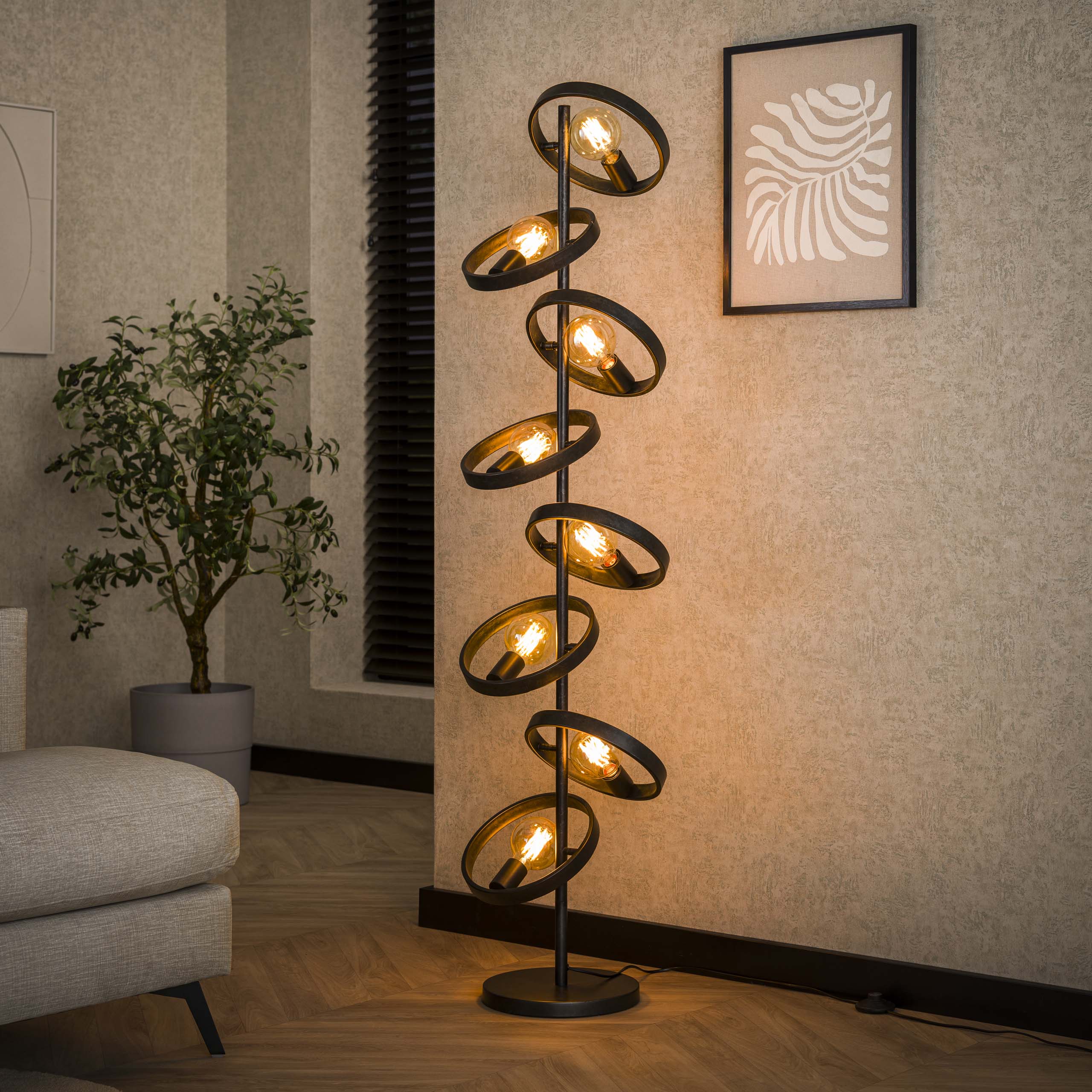 Hovera vloerlamp (8 lichtpunten) - houtskool