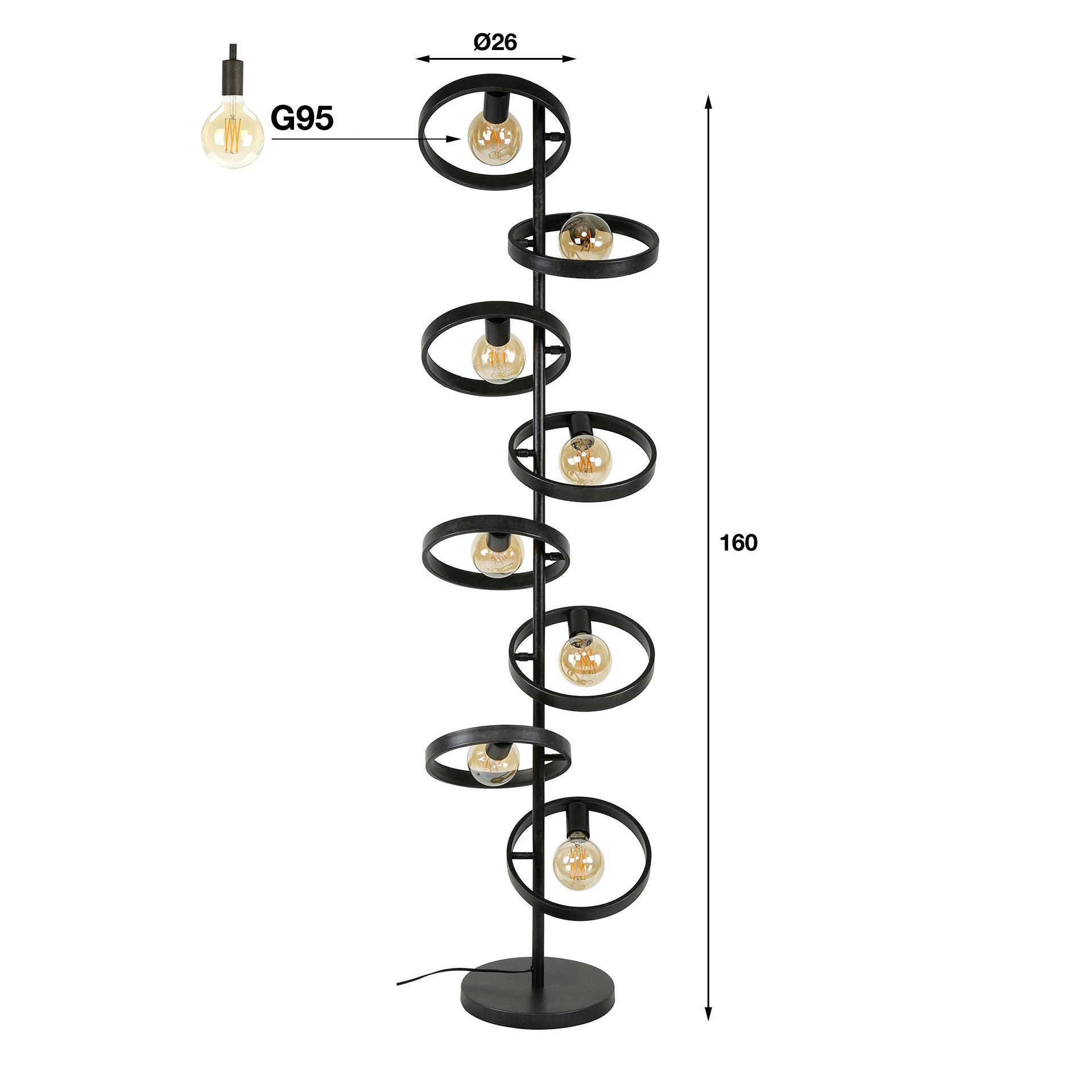 Hovera vloerlamp (8 lichtpunten) - houtskool
