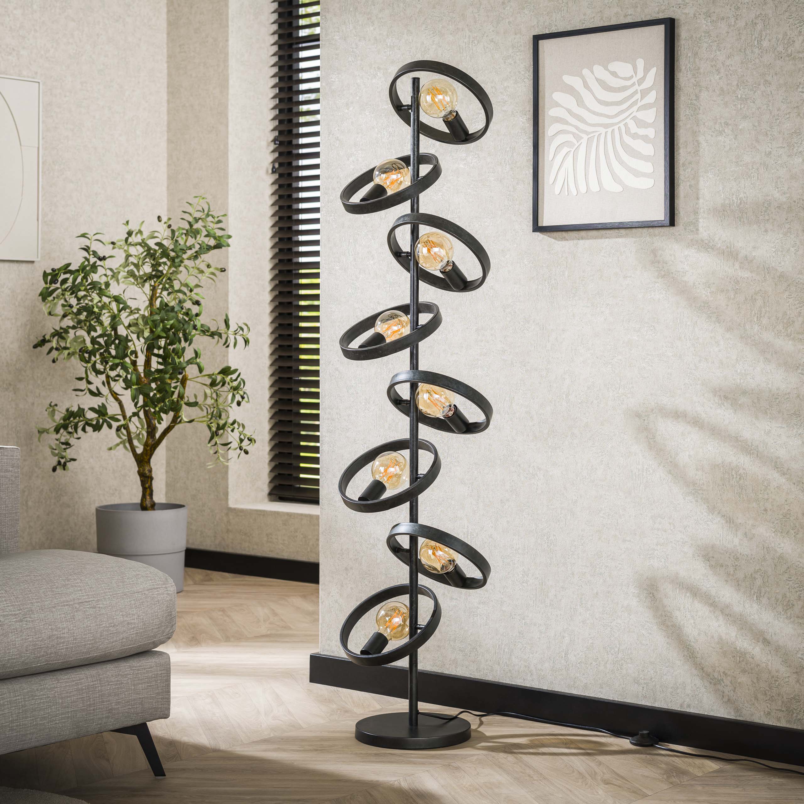 Hovera vloerlamp (8 lichtpunten) - houtskool