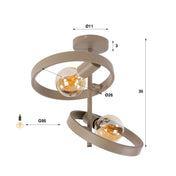 Hovira beige 2-lichts plafondlamp