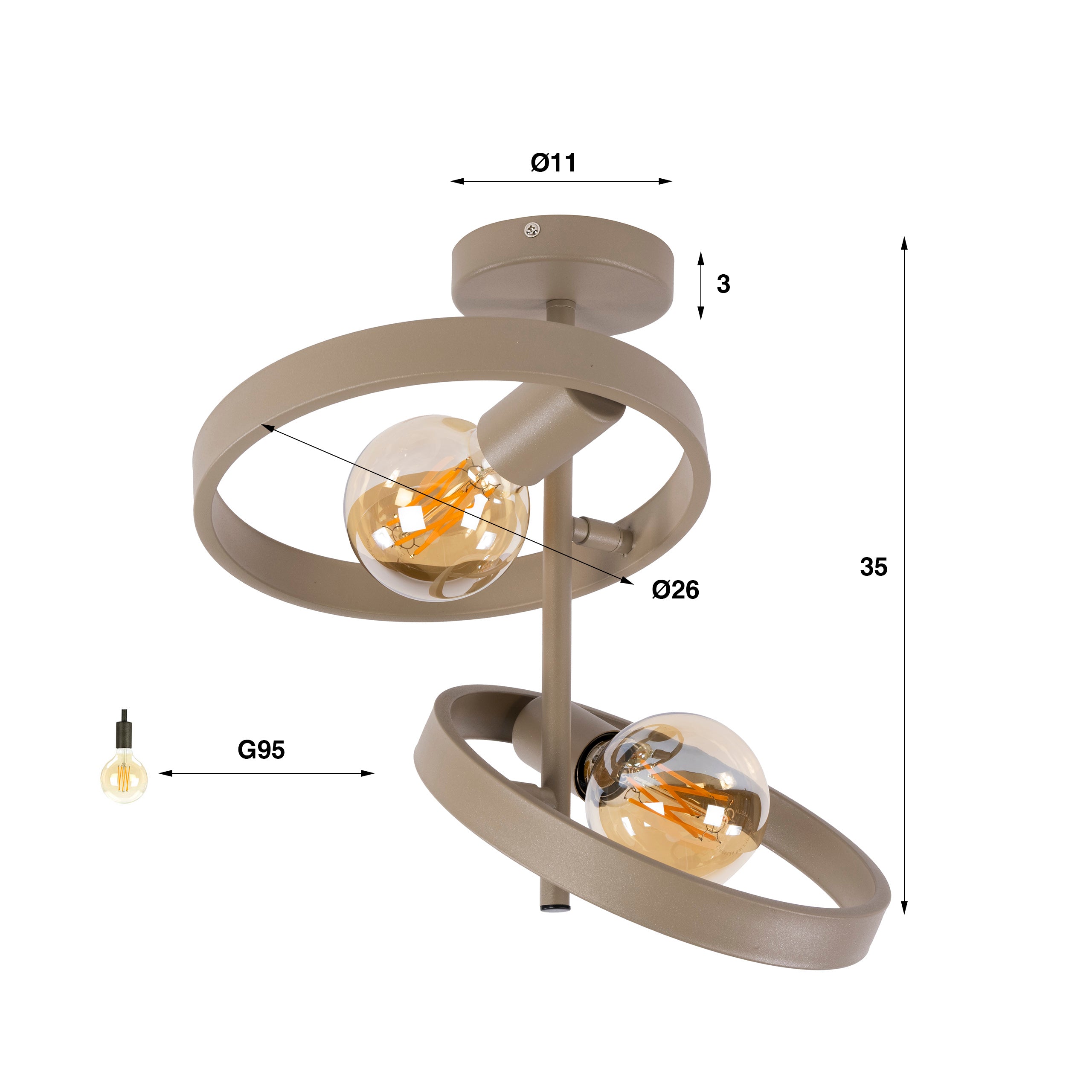 Hovira beige 2-lichts plafondlamp