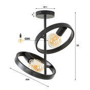 Hovira houtskool 2-lichts plafondlamp