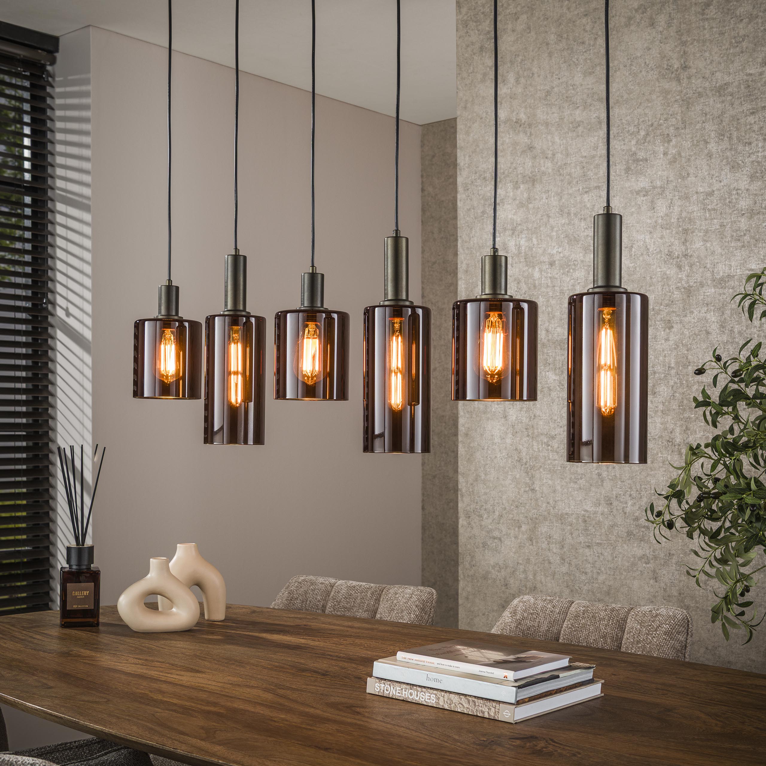 Sepora 6-lichts - Sienna bruine hanglamp