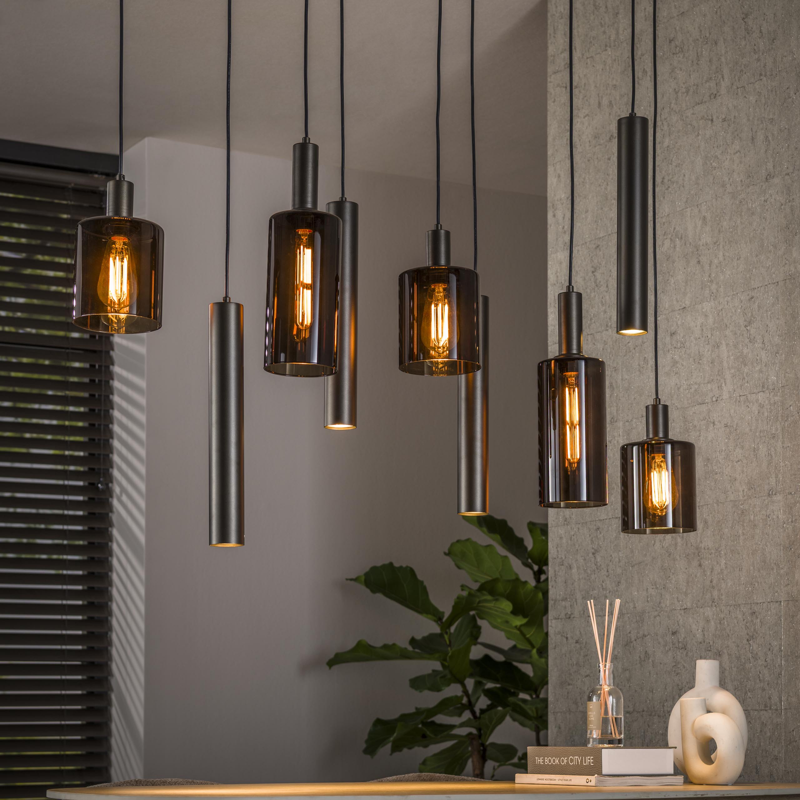 Sepora 5+4-lichts - Siena bruine hanglamp