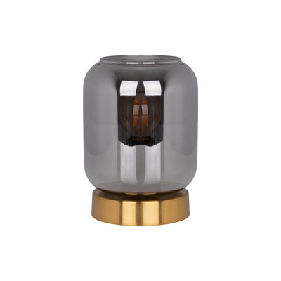 Ambachtelijk vervaardigde luxe glazen tafellamp in goud en rookkleur.