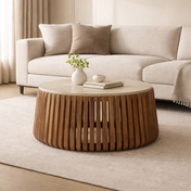 Monaco mangohout salontafel - met beige travertin