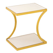 Handgemaakte luxe witte bijzettafel met goudkleurig metalen design
