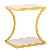 Handgemaakte luxe witte bijzettafel met goudkleurig metalen design